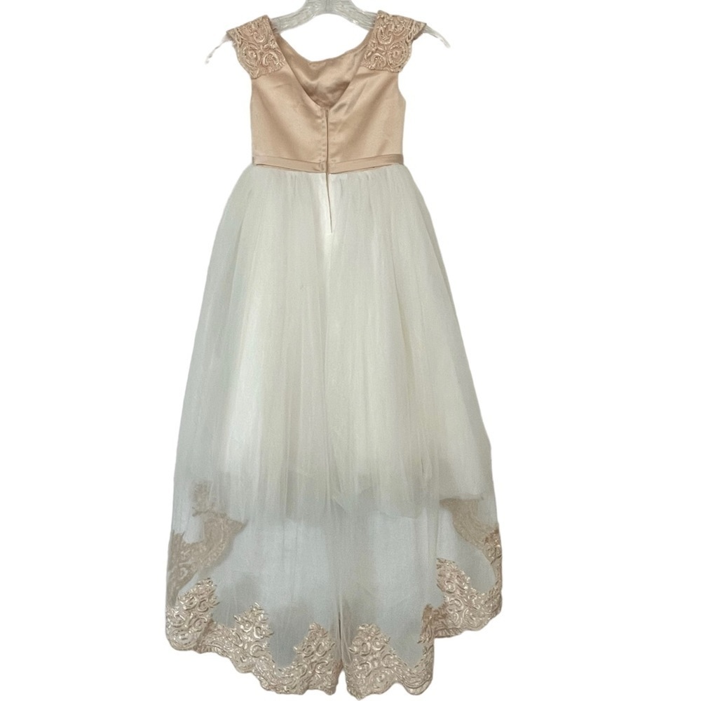 Girls satin, lace & tulle bridesmaid flower girl formal dress w/ train size 2-3 - Picture 3 of 12